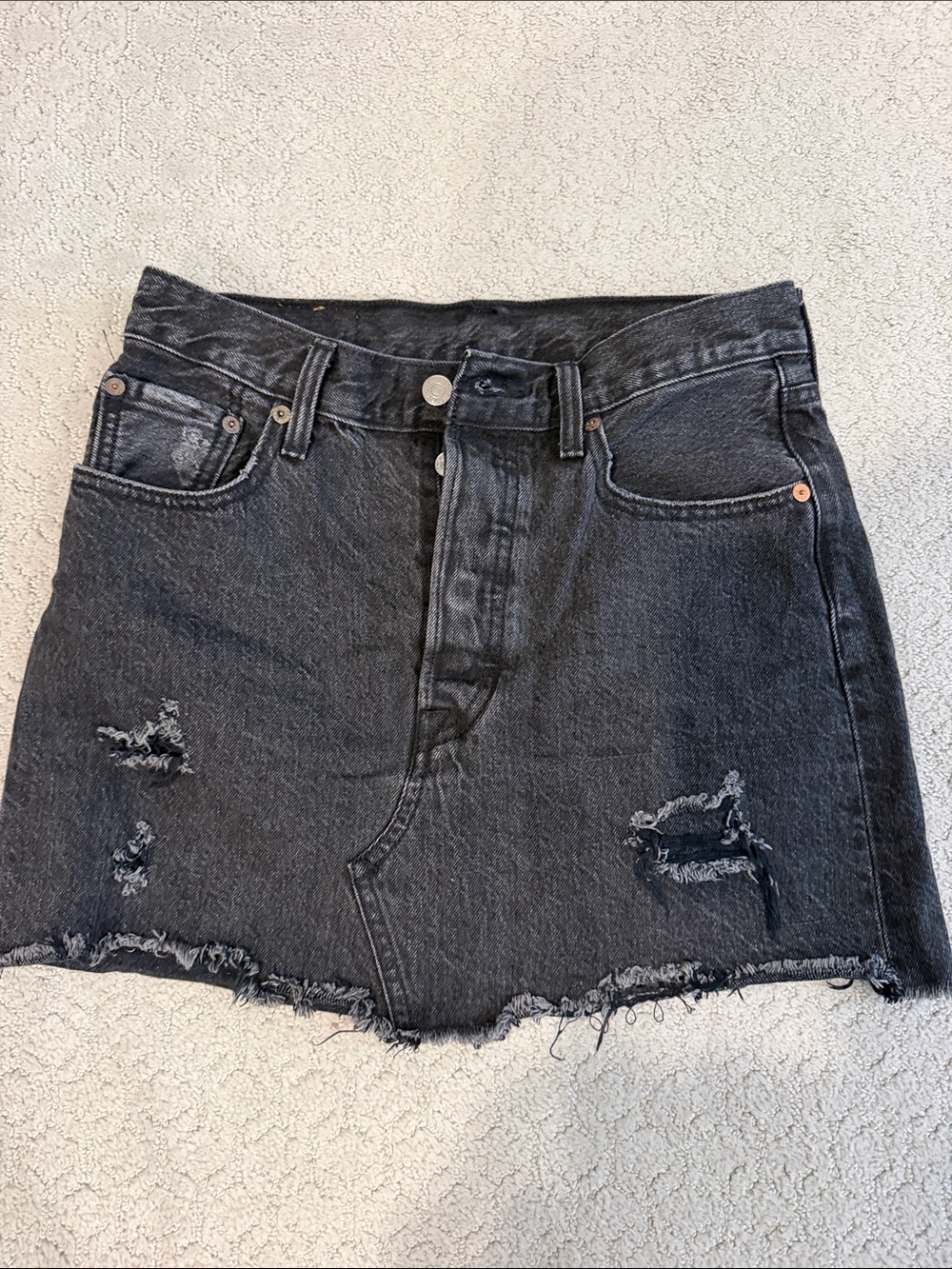 Levi’s Size 26 Black Distressed Denim Mini Skirt